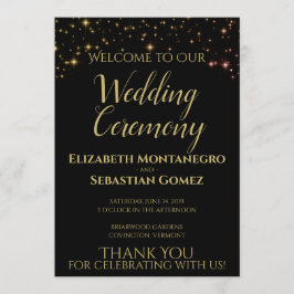 Elegant Guld Stars på den svarta Festive Bröllop Program