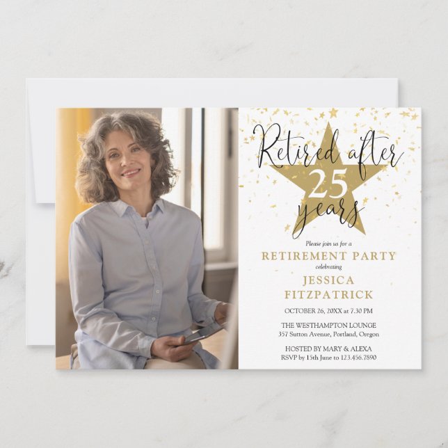 Elegant Guld Stars Photo Pension Party Inbjudningar (Framsida)