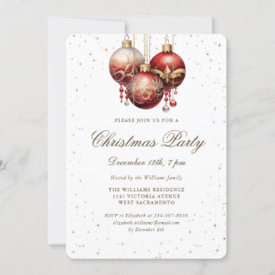 Elegant Guld Stars Red Ornaments jul Party Inbjudningar