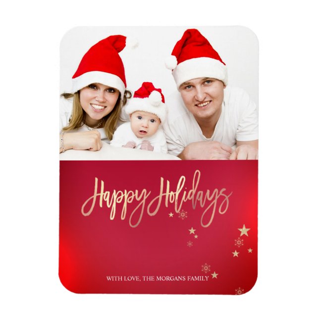 Elegant Guld Stars Red Photo God jul Magnet (Vertikal)