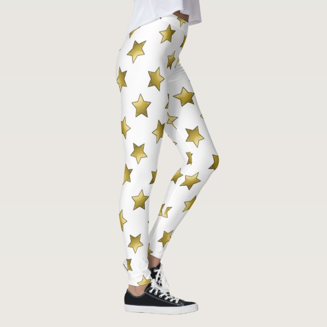 Elegant guld stjärnor, vita mönster leggings (Höger)