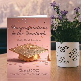 Elegant Guld Studentmössa med konfetti på Rosa Kort