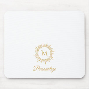Elegant Guld Sunburst Simple Monogram och Namn Musmatta