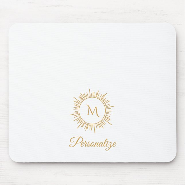 Elegant Guld Sunburst Simple Monogram och Namn Musmatta (Framsidan)