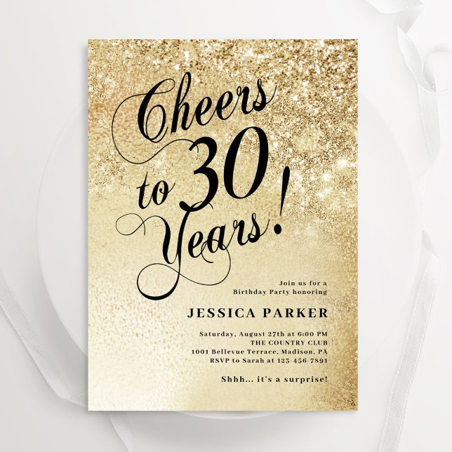 Elegant Guld Surprise 30års födelsedag Inbjudningar (Skapare uppladdad)