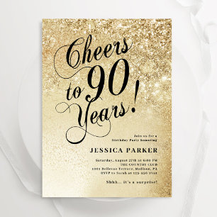 Elegant Guld Surprise 90:e Birthday Inbjudningar