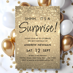 Elegant Guld Surprise Birthday-inbjudan Inbjudningar