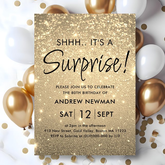 Elegant Guld Surprise Birthday-inbjudan Inbjudningar (Skapare uppladdad)