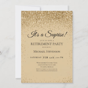 Elegant Guld Surprise Pension Party Inbjudningar