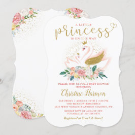 Elegant Guld Svan Princess Rosa Blommigt Baby Show Inbjudningar