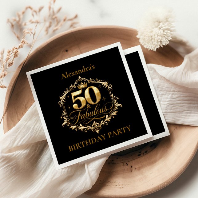 Elegant Guld Svart 50-årsfirande Pappersservett (Skapare uppladdad)