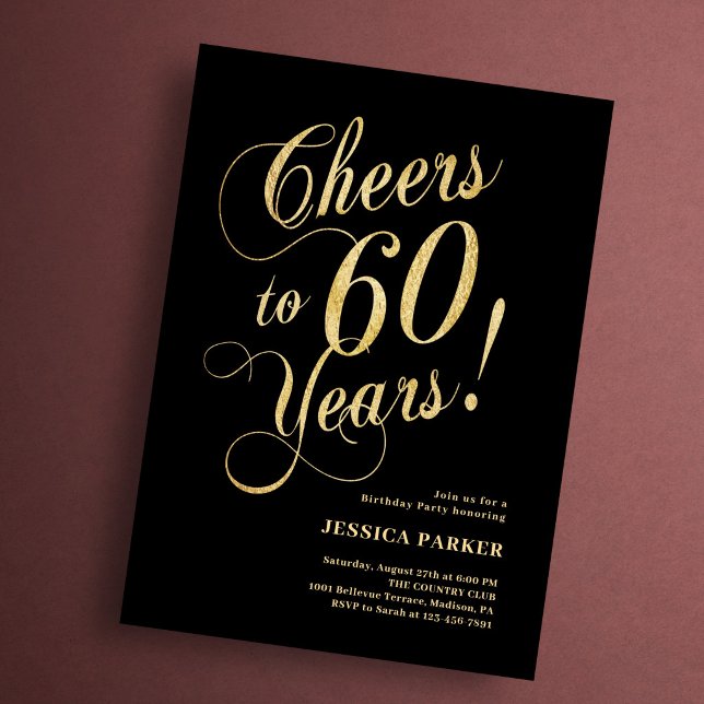 Elegant guld svart 60-årsdag inbjudningar (Skapare uppladdad)