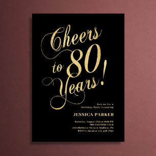 Elegant guld svart 80-årsdag inbjudningar