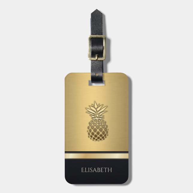 Elegant guld svart ananas bagagebricka (Vertikal Framsida)