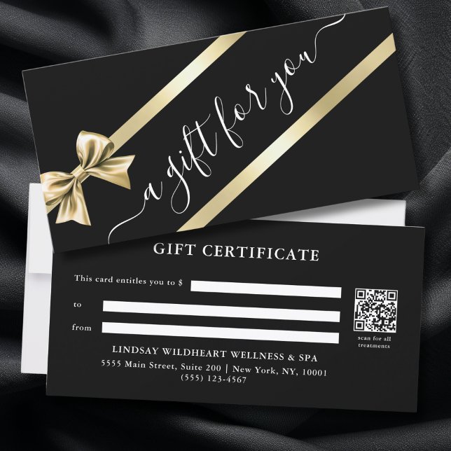ELEGANT GULD SVART BAND PRESENTKORT (ELEGANT GOLD BLACK RIBBON QR CODE BUSINESS GIFT CERTIFICATE)