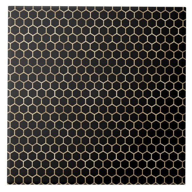 Elegant guld svart bikupa honeycomb kakelplatta (Framsidan)