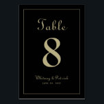 Elegant Guld Svart bröllop Formell middag Bordsnummer<br><div class="desc">party-tecknet i Bordsnumret i bröllop har en klassisk elegans med contemporary chic guld-ton färg på en klassisk sofistikerad svart bakgrund. Anpassa designen av bröllop bord med ditt namn, bröllop-datum och bordsnummer i trendig och skrift. Kortets baksida är en dubblett av framsidan. Följ vår lättförståeliga använda av modern mall för att...</div>