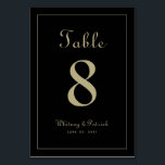 Elegant Guld Svart bröllop Formell middag Bordsnummer<br><div class="desc">party-tecknet i Bordsnumret i bröllop har en klassisk elegans med contemporary chic guld-ton färg på en klassisk sofistikerad svart bakgrund. Anpassa designen av bröllop bord med ditt namn, bröllop-datum och bordsnummer i trendig och skrift. Kortets baksida är en dubblett av framsidan. Följ vår lättförståeliga använda av modern mall för att...</div>
