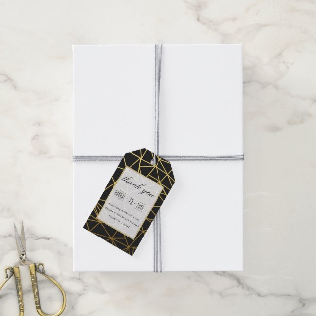 Elegant Guld & Svart Bröllop Tack Presentetikett (Med Snöre)