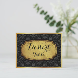 Elegant guld svart Damask efterrätstavla skylt Vykort