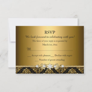 Elegant Guld & Svart Damask RSVP OSA Kort