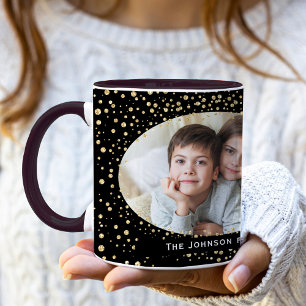 Elegant guld svart glitter prickar jul foto mugg