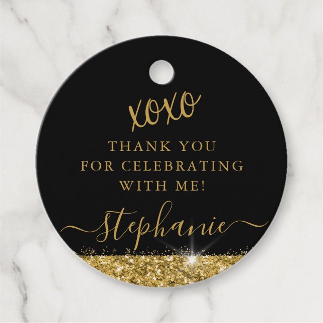 Elegant guld svart glitter tack Anpassad Gåvor Etiketter (Framsida)