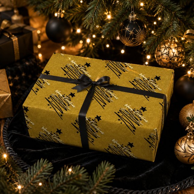 Elegant guld svart God Jul Gott Nytt År Presentpapper (Skapare uppladdad)