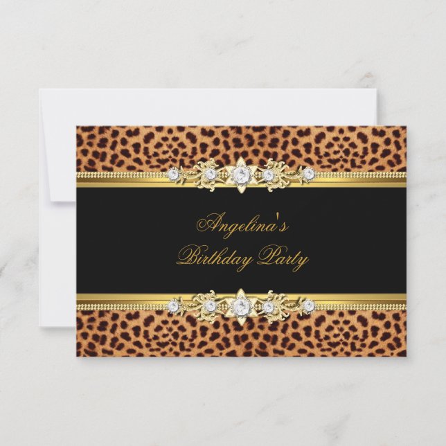 Elegant guld svart leopard födelsedagsfest inbjudningar (Framsida)