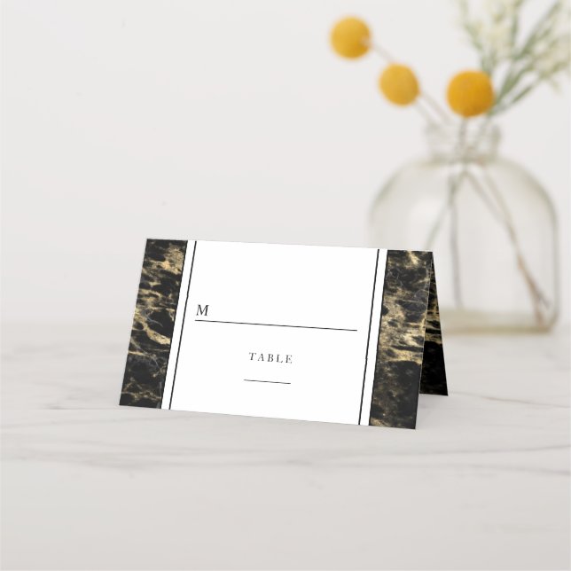 Elegant guld svart marmor bröllop placeringskort (Framsida)