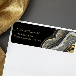 Elegant guld svart marmor bröllops returadress L Etikett