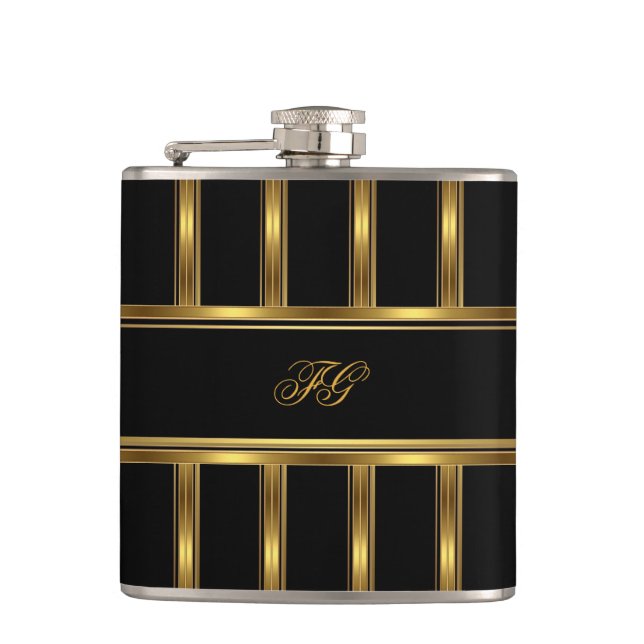 Elegant guld svart metall look Monogram namn 3 Fickplunta (Framsidan)