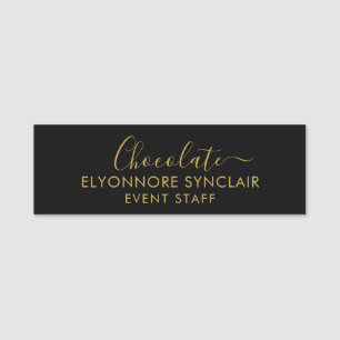 Elegant Guld Svart Minimal Choklad Eventpersonal Namnbricka
