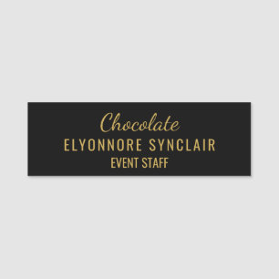 Elegant Guld Svart Minimal Choklad Eventpersonal Namnbricka