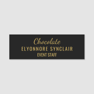 Elegant Guld Svart Minimal Choklad Eventpersonal Namnbricka