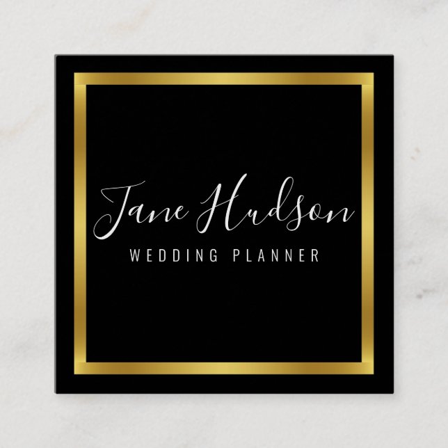 Elegant Guld Svart Minimalistisk Redigerbar 2.5x2. Fyrkantigt Visitkort (Framsida)