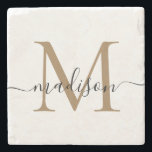 Elegant Guld svart, monogram femininisk skrift Nam Stenunderlägg<br><div class="desc">Elegant Guld Black Monogram Feminine-skriptet Namn Stone Underlägg</div>