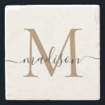 Elegant Guld svart, monogram femininisk skrift Nam Stenunderlägg<br><div class="desc">Elegant Guld Black Monogram Feminine-skriptet Namn Stone Underlägg</div>