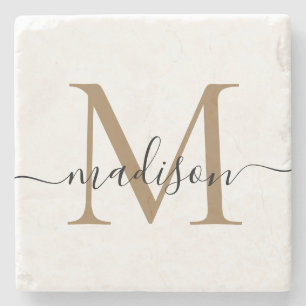 Elegant Guld svart, monogram femininisk skrift Nam Stenunderlägg