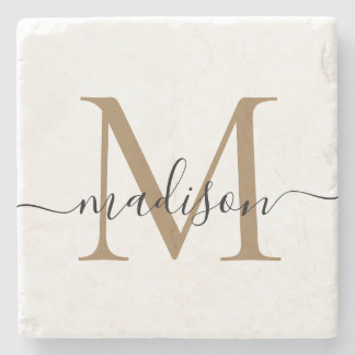 Elegant Guld svart, monogram femininisk skrift Nam Stenunderlägg