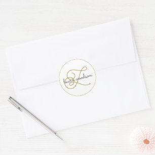 Elegant Guld svart monogram klassisk rund etikett