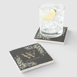 Elegant guld svart monogram vattenfärg grönska St Stenunderlägg