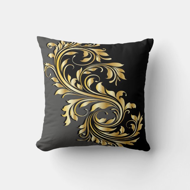 Elegant Guld, Svart och Grått Design Kudde (Framsida)