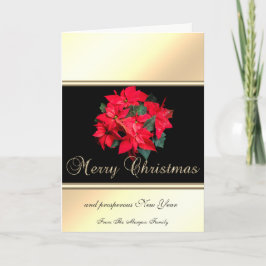 Elegant Guld, Svart, Poinsettia -Personlig Helgkort