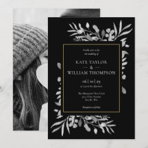 Elegant Guld Svart Vitt Lövverk Foto Bröllop