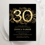 Elegant Guld Svarta 30års födelsedag Inbjudningar<br><div class="desc">Elegant guld svarta 30års födelsedag-partyinbjudan. Anpassadets moderna femininindesign med ro botaniska accenter och faux glitter guld. Enkel perfekt för inbjudan-kort i blommigt för en snyggt kvinnlig dag firande. Anpassa med dina egna detaljer. Skrivna Zazzle-inbjudningar eller digital utskrivbar mall för omedelbar nedladdning.</div>