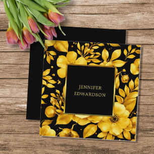 Elegant guld svarta blommor professionell fyrkantigt visitkort