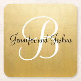 Elegant guld svarta bröllop-presenter - Monogram Underlägg Papper Kvadrat