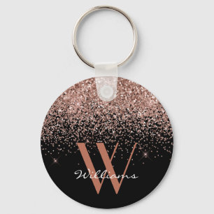 Elegant Guld Svarta Glitter Monogram Namn Nyckelring