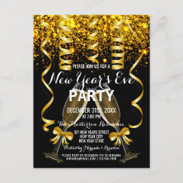 Elegant Guld Svarta nyårsinbjudan till Kväll-parti Vykort